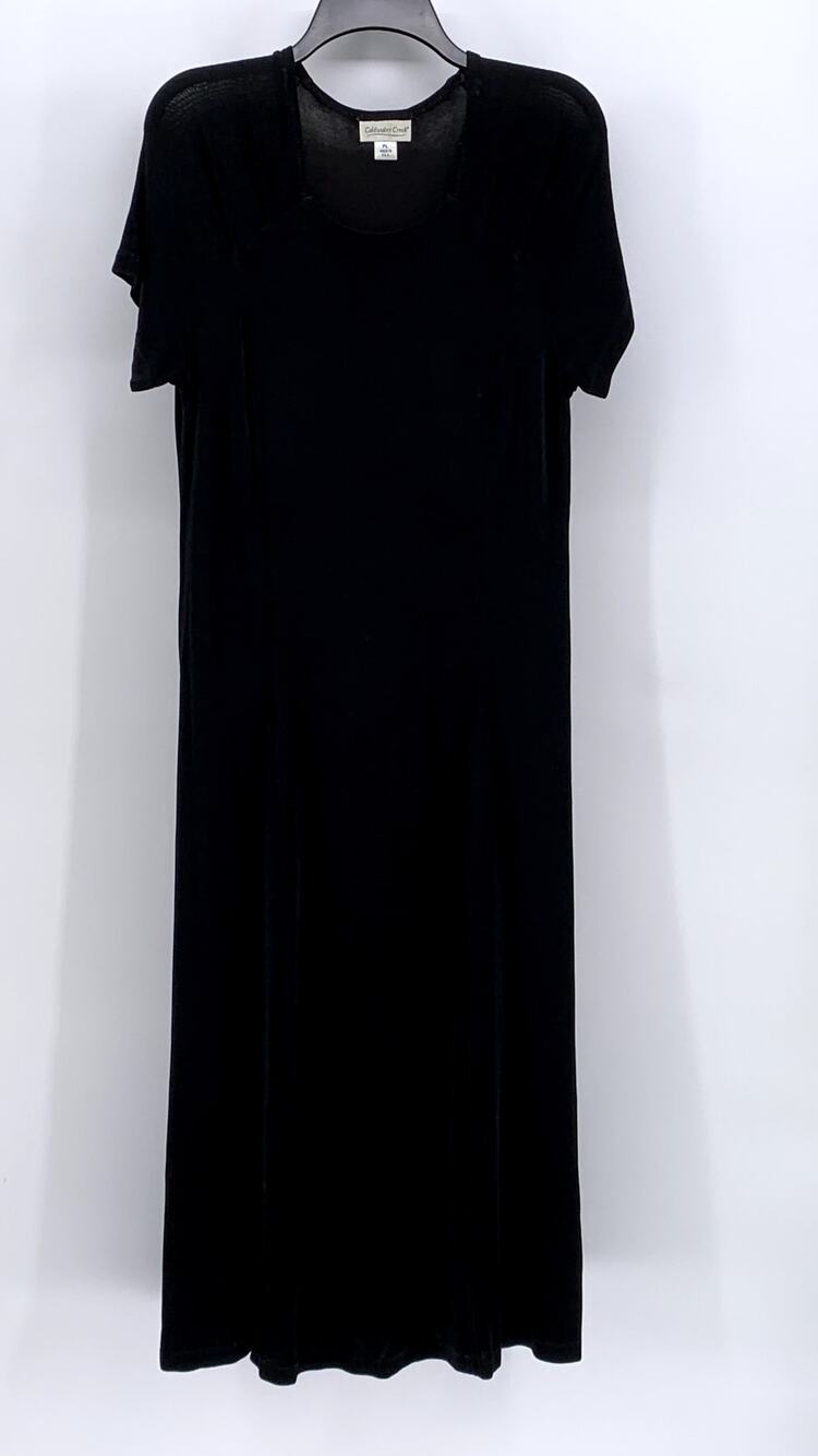 COLDWATER CREEK Women's Vintage Petite Black Short Sleeve Maxi Dress SZ PL